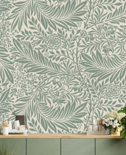 Larkspur mönster tapet i oliv av William Morris