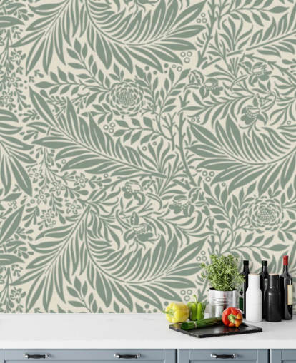 Larkspur mönster tapet i oliv av William Morris