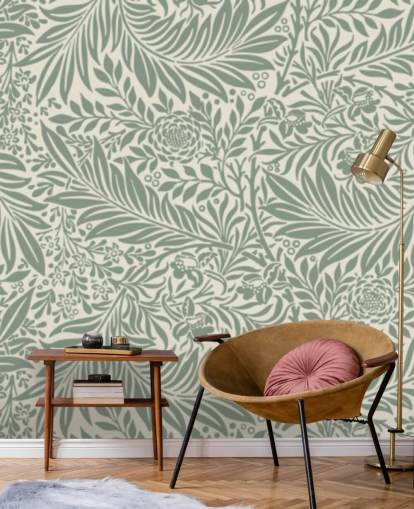 Larkspur pattern wallpaper in olive by William Morris