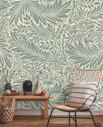 Larkspur pattern wallpaper in olive by William Morris