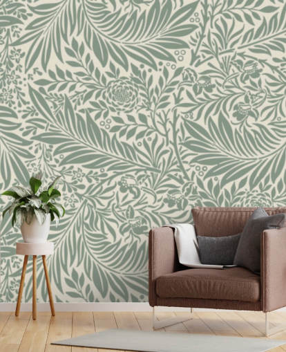 Papel pintado con estampado de larkspur en verde oliva de William Morris Papel pintado con estampado de larkspur en verde oliva de William Morris