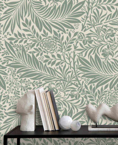 Papel pintado con estampado de larkspur en verde oliva de William Morris