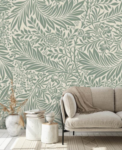 Larkspur mønster tapet i oliven af William Morris