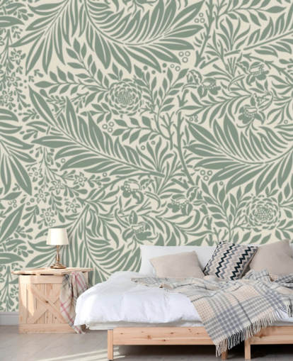 Larkspur pattern wallpaper in olive by William Morris