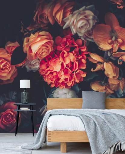Vintage bloemen op donkere achtergrond behang Vintage bloemen op donkere achtergrond behang