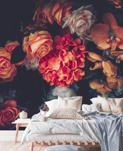 Fleurs vintage sur fond sombre papier peint