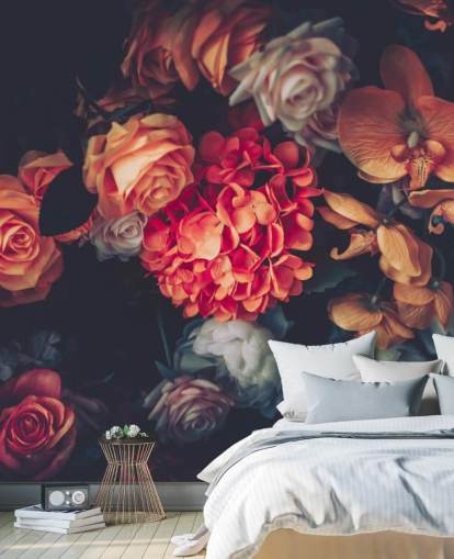 Fleurs vintage sur fond sombre papier peint