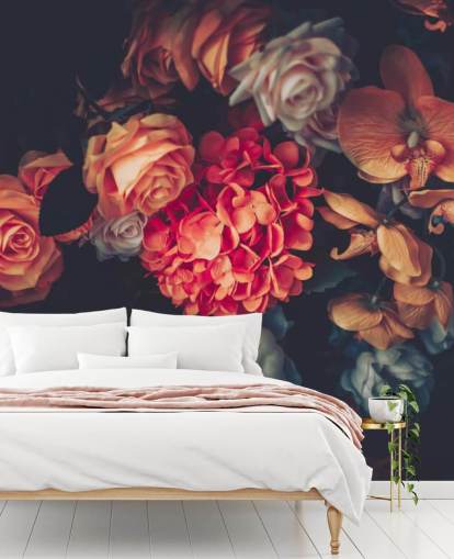 Vintage bloemen op donkere achtergrond behang