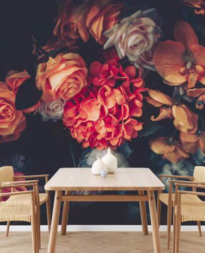 Fondo de pantalla de flores vintage sobre fondo oscuro