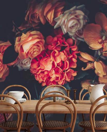 Fleurs vintage sur fond sombre papier peint