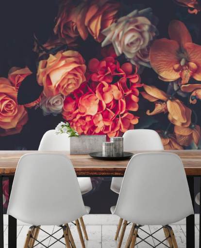 Vintage Flowers on Dark Background Wallpaper