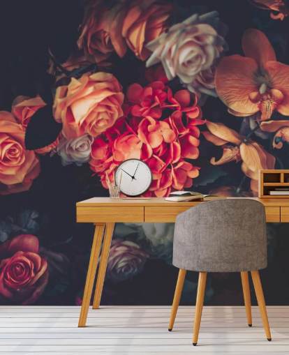 Fleurs vintage sur fond sombre papier peint