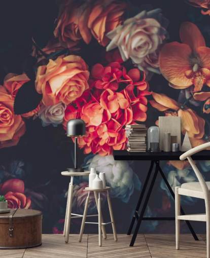 Vintage Flowers on Dark Background Wallpaper