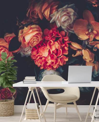 Vintage bloemen op donkere achtergrond behang