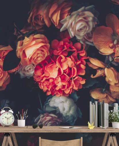 Vintage bloemen op donkere achtergrond behang