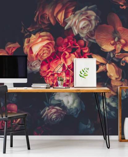 Vintage Flowers on Dark Background Wallpaper