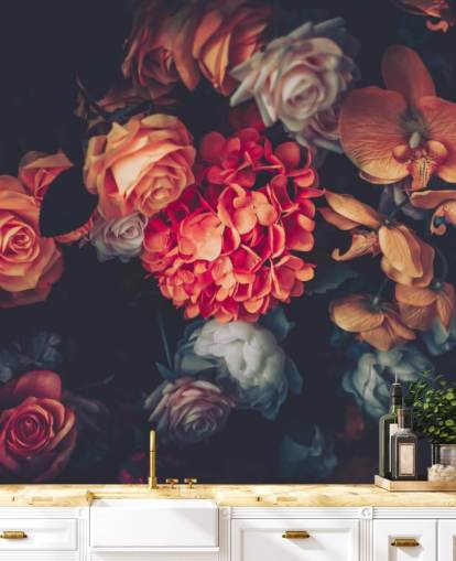 Vintage bloemen op donkere achtergrond behang Vintage bloemen op donkere achtergrond behang