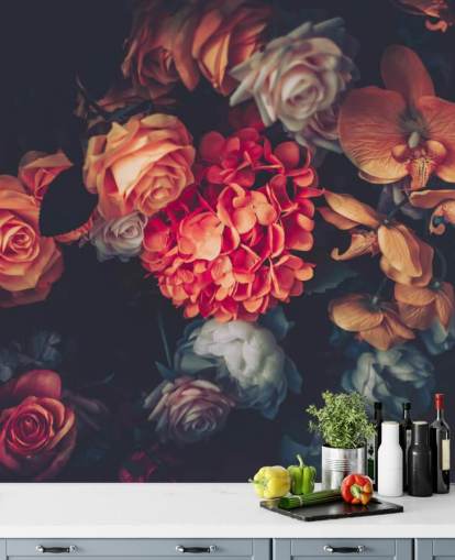 Vintage Flowers on Dark Background Wallpaper