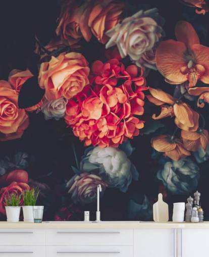 Vintage Flowers on Dark Background Wallpaper