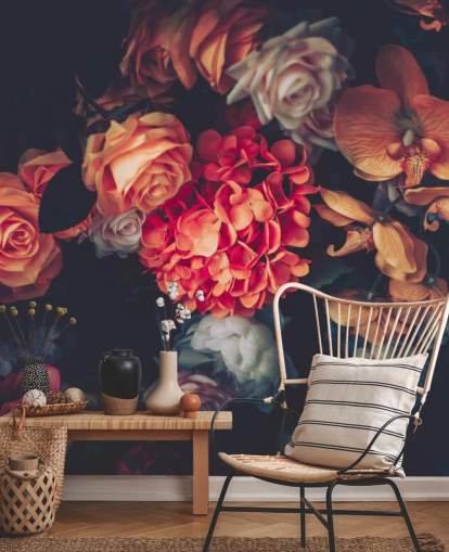 Fleurs vintage sur fond sombre papier peint