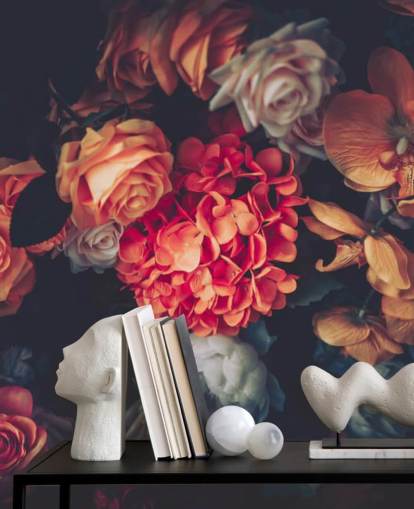 Vintage Flowers on Dark Background Wallpaper