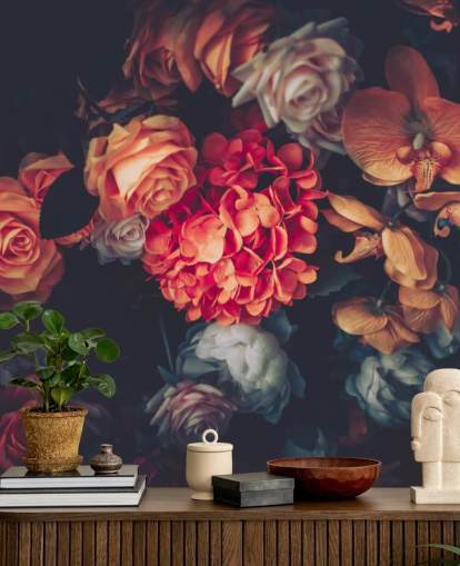 Fleurs vintage sur fond sombre papier peint Fleurs vintage sur fond sombre papier peint