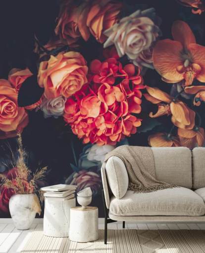 Fleurs vintage sur fond sombre papier peint Fleurs vintage sur fond sombre papier peint