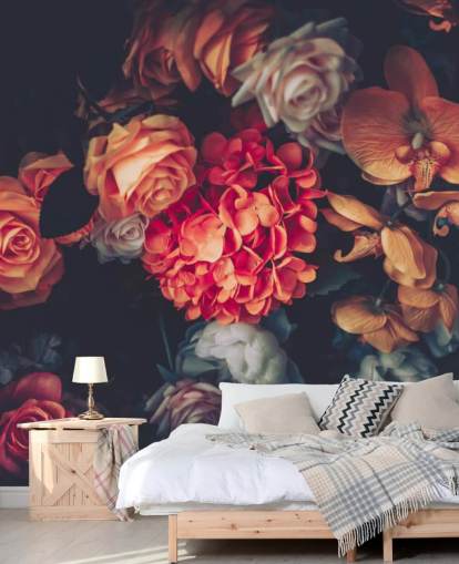 Vintage Blumen auf dunklem Hintergrund Wallpaper