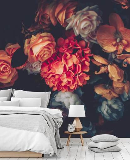 Fleurs vintage sur fond sombre papier peint