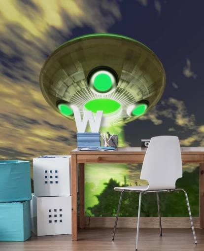 UFO over Woodland Wallpaper