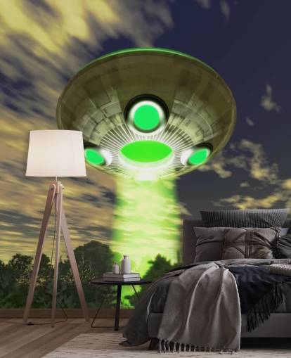 UFO über Woodland-Tapete