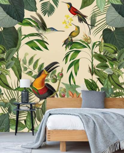 Decorazione murale con uccelli tropicali nella giungla di Andrea Haase