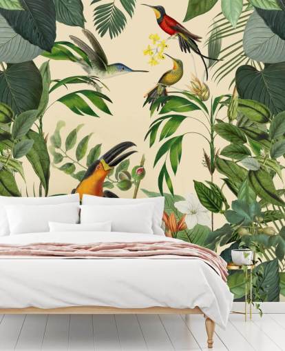 Tropical Birds in a Jungle Mural by Andrea Haase