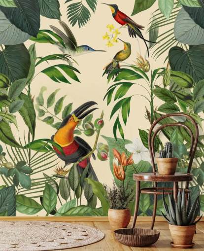 Tropische vogels in een jungle muurschildering van Andrea Haase Tropische vogels in een jungle muurschildering van Andrea Haase