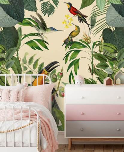 Tropical Birds in a Jungle Mural by Andrea Haase