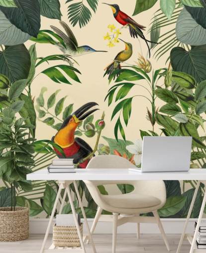 Tropical Birds in a Jungle Mural by Andrea Haase