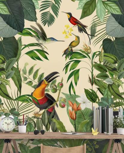 Peinture murale Oiseaux tropicaux dans une jungle par Andrea Haase