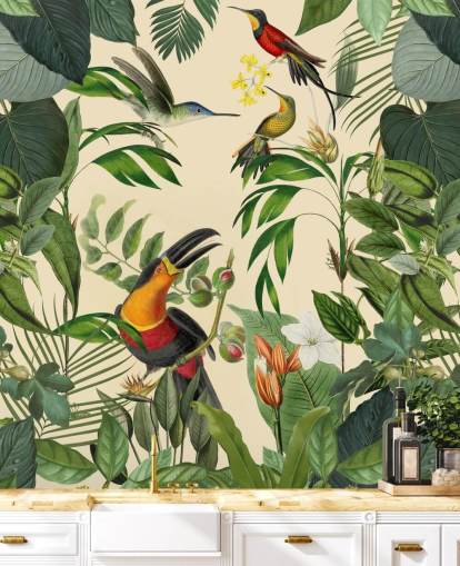 Tropical Birds in a Jungle Mural by Andrea Haase