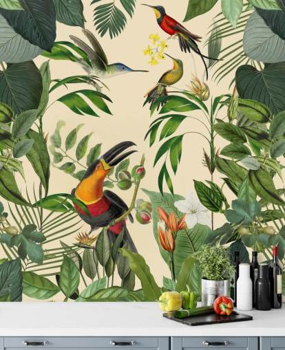 Peinture murale Oiseaux tropicaux dans une jungle par Andrea Haase