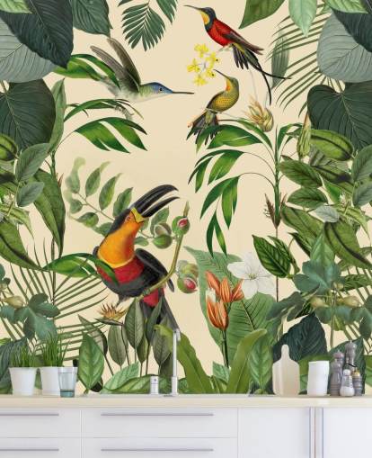 Mural Aves tropicales en la selva de Andrea Haase