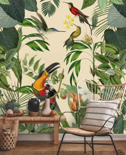 Peinture murale Oiseaux tropicaux dans une jungle par Andrea Haase