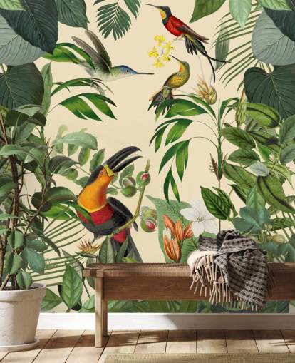 Tropical Birds in a Jungle Mural by Andrea Haase