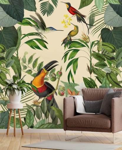 Tropical Birds in a Jungle Mural by Andrea Haase