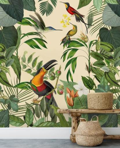 Tropical Birds in a Jungle Mural by Andrea Haase