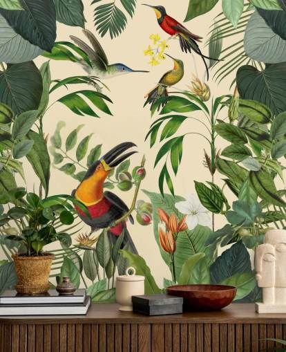 Mural Aves tropicales en la selva de Andrea Haase