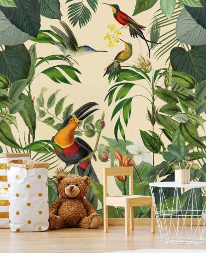 Tropical Birds in a Jungle Mural by Andrea Haase