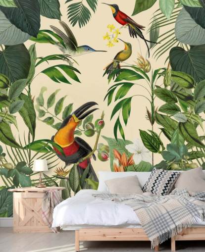 Tropical Birds in a Jungle Mural by Andrea Haase