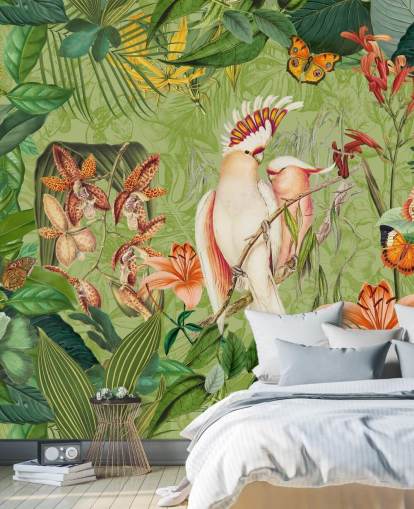 Kakadus und Schmetterlinge Wandbild von Andrea Haase