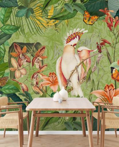 Decorazione murale con cacatua e farfalle di Andrea Haase