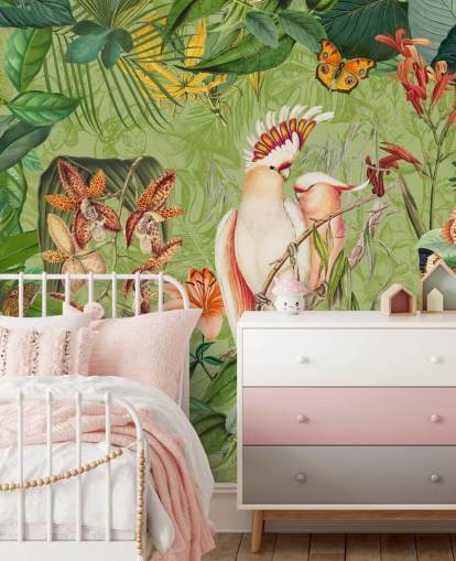 Kakadus und Schmetterlinge Wandbild von Andrea Haase